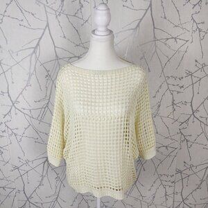 Italian Made Pale Yellow Modal Blend Open Knit Boat Neck Sweater